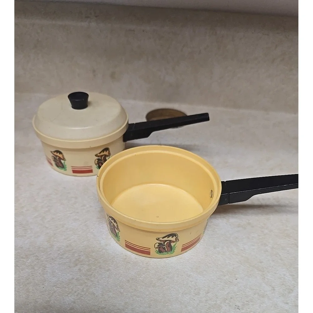 Set‎ of 3 Vtg Mushroom Pretend Play Childs Play Doll Kitchen Cooking Cookware